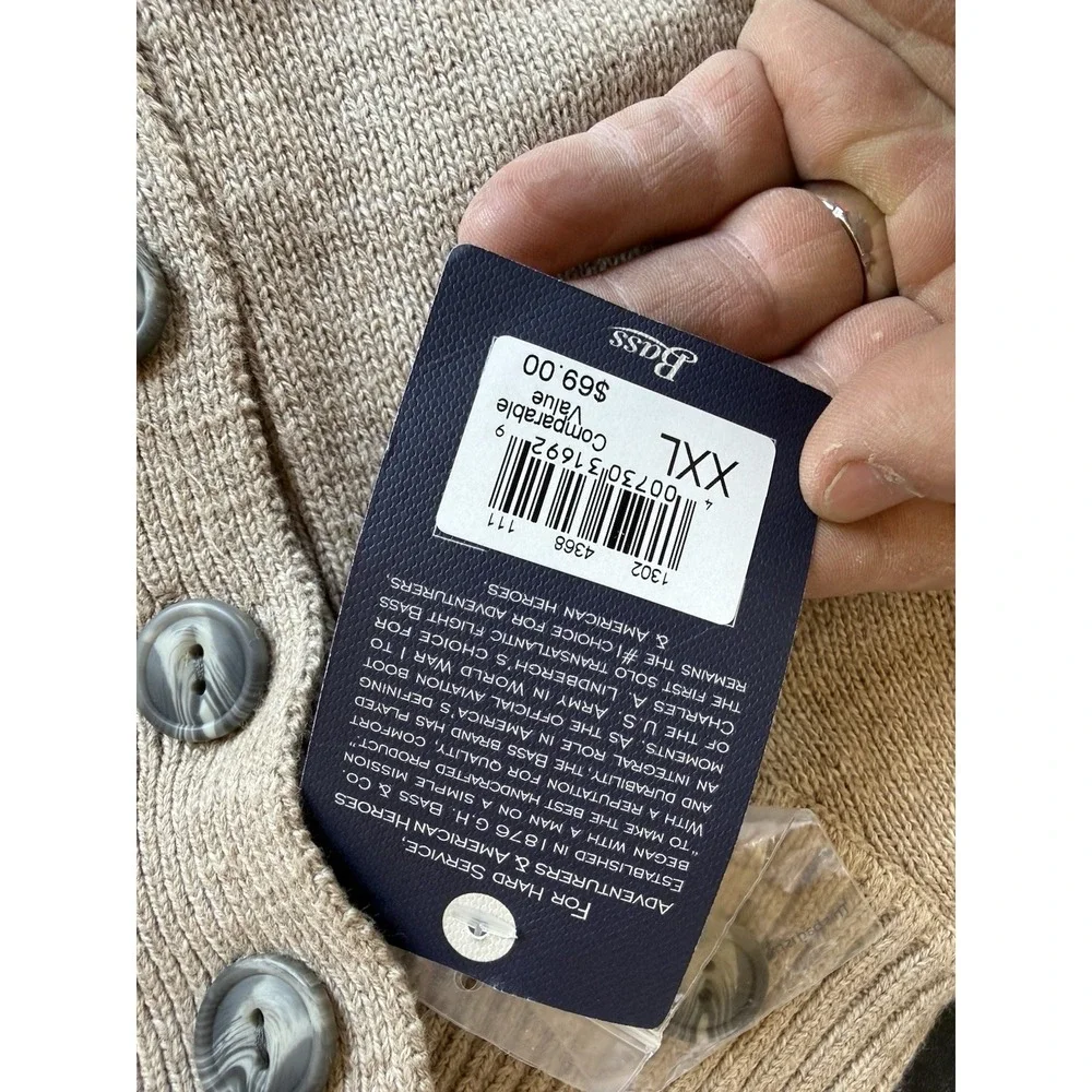 G.H. Bass Sweater XXL Tan Button Front Cotton Blend Casual Knit - Picture 4 of 6